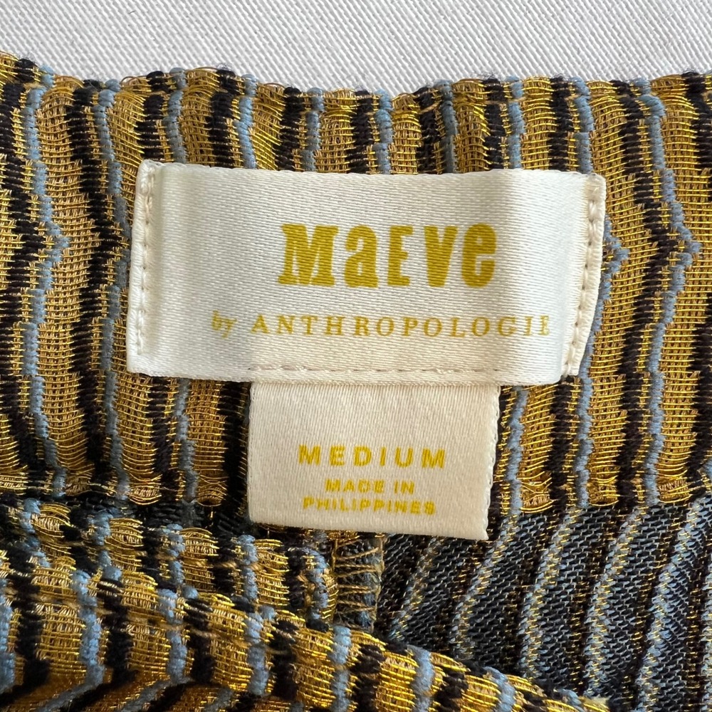 Maeve‎ Anthropologie Gold Metallic Wavy Stripe High Waist Cropped Pants Size M - Picture 3 of 13